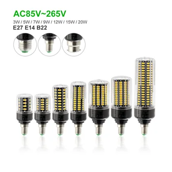 

Really Power 3W 5W 7W 9W 12W 15W 20W No Flicker B22 E14 E27 220V 110V LED Light Bulb 85-265V 195 LEDs SMD 5736 Candle Corn Lamp