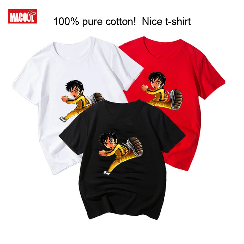 

Boys/Girls Bruce Lee Cartoon Print T shirt Kids Funny Clothes Boys and Girls Summer White short cotton t shirt 3-12 years