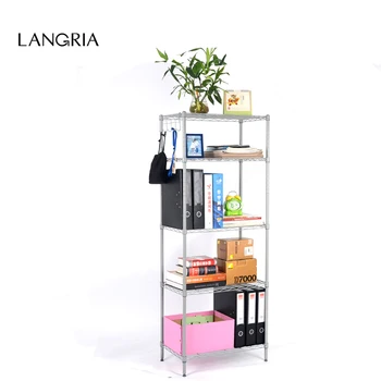 

LANGRIA 5-Tier Classic Wire Storage Rack Shelving Rack Shelving Unit with Free 5-Hanger row hooks for Kitchen Bathroom