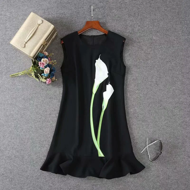 Новое поступление, платье с цветочной вышивкой Виктории Бекхэм, модное летнее Мини-Платье с круглым вырезом без рукавов