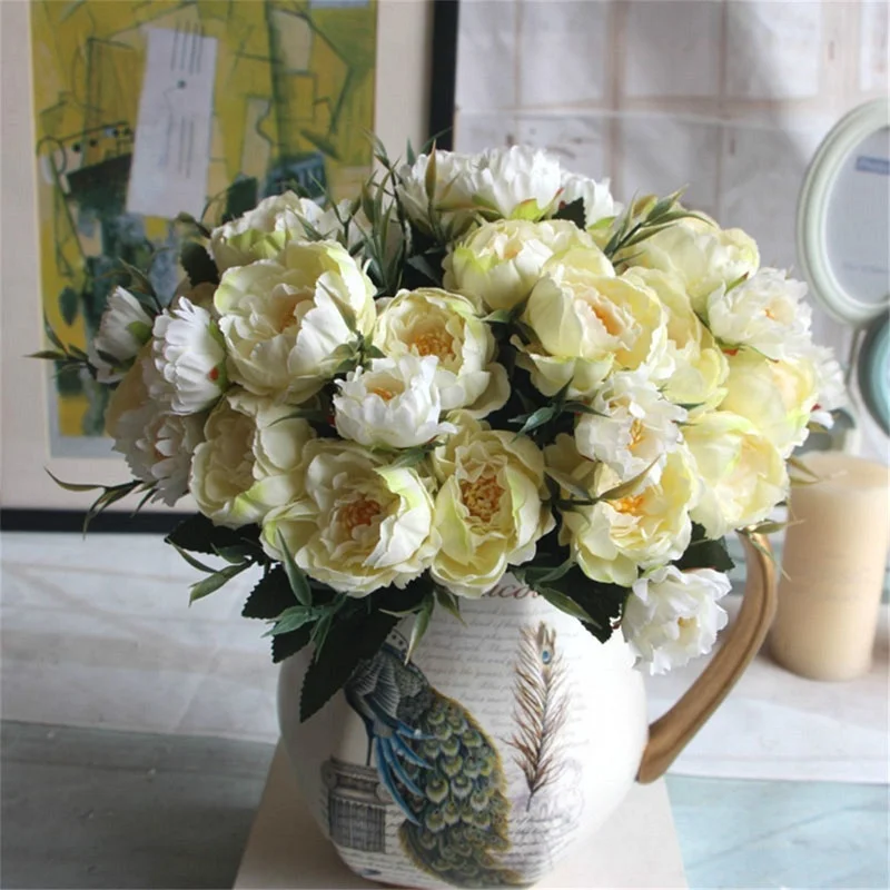 

1 Beautiful Wedding Party European Bouquet Mini Peony Artificial Flower Silk Flower Wedding Bouquet For Wedding Home Decoration