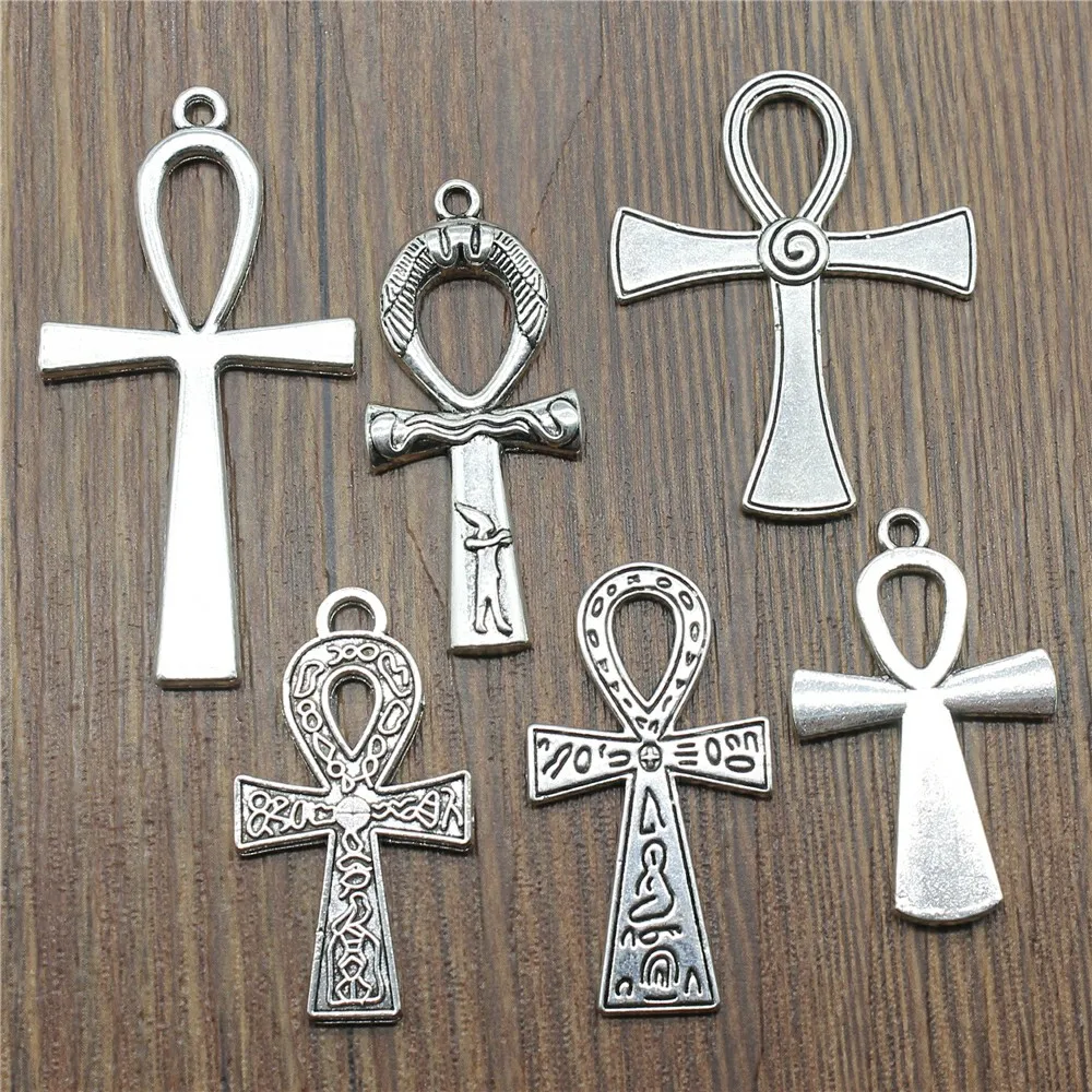8pcs Charms Ankh Cross Antique Silver Plated Ankh Cross Charms Pendants For Bracelets Ankh Cross Charms