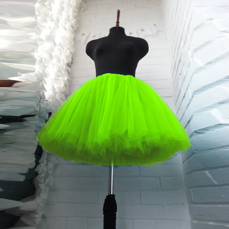 

2018 Fashion Bright Green Knee Length Tulle Skirts For Yong Lady 5 Layer Tulle And 1 Lining Midi Puffy Tutu Skirt Women Elastic
