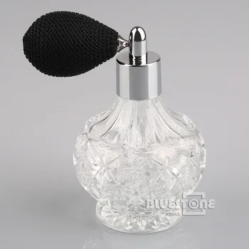 

80ml Vintage Glass Clear Perfume Spray Bottle Atomizer Black Short Pump Gifts