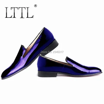 

Designer Brand Royal blue Patent Leather Loafers Mens Slip-on Dress Shoes Fashion Men's Party And Prom Shoes Plus Size Flats