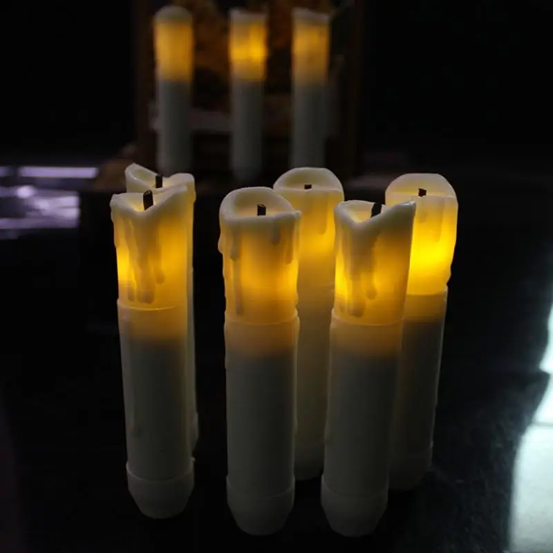 12pcs Fashion Portable Smokeless LED Candle Long Fiber Head Plastic