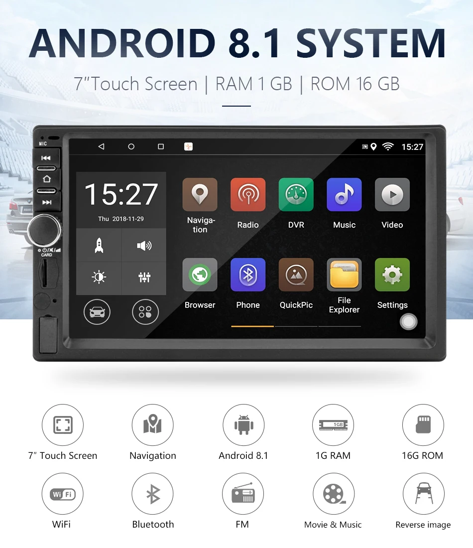 Excellent Jansite 2din Car Radio Android 8.1 Universal Gps Wifi Bluetooth Touch Screen Car Audio Stereo FM USB Steering Wheel Controls 1