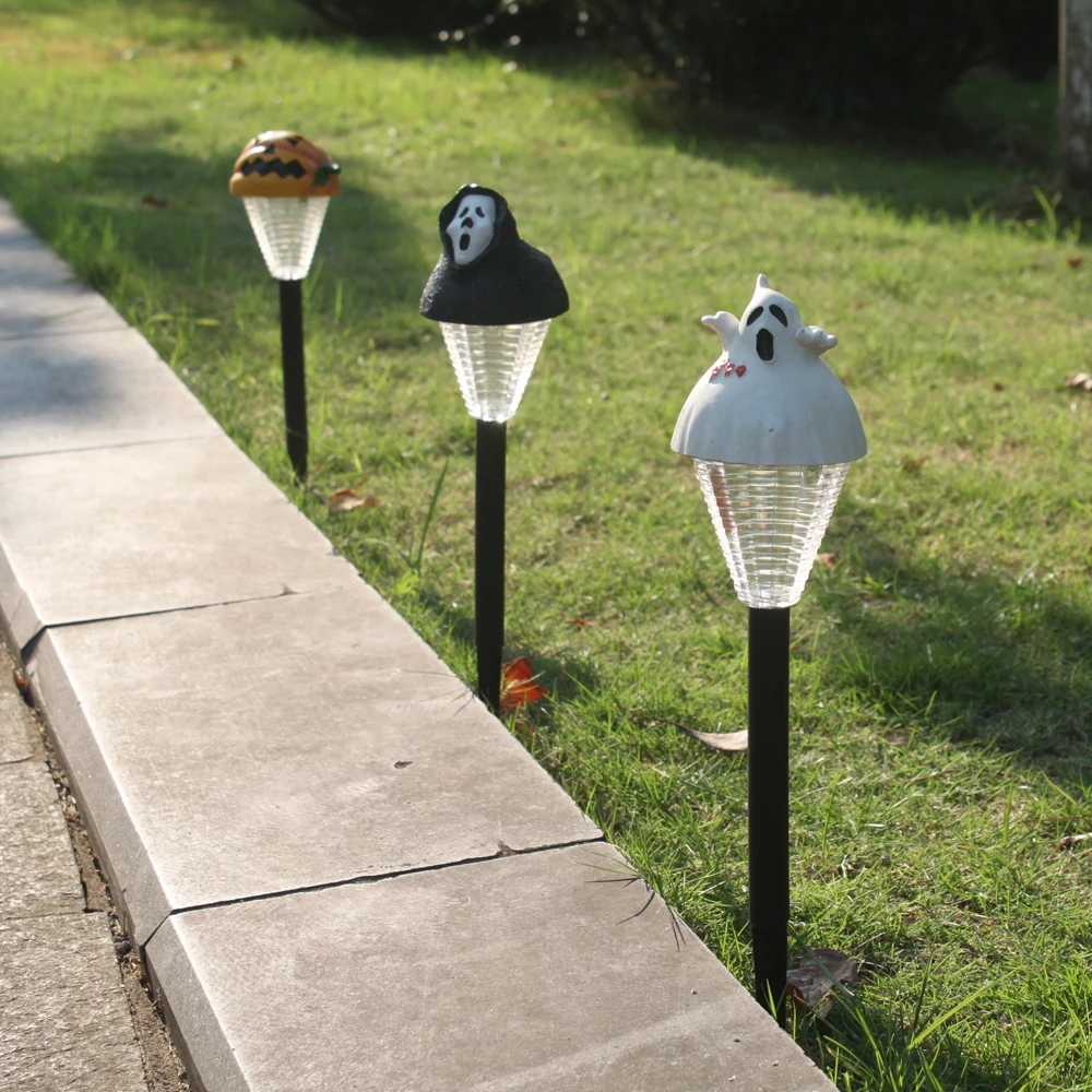 

2 Packed Halloween Solar Lawn Light Pumpkin/Ghost Outdoor Landscape Decorative Festive Lamp for Patio Garden Yard Path