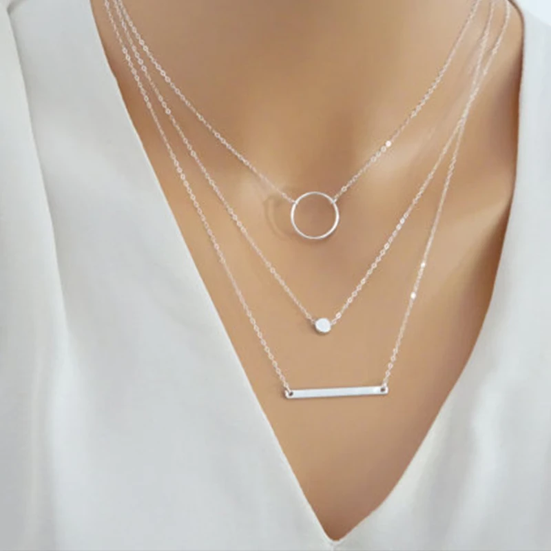 Womens silver layered necklace Clearance