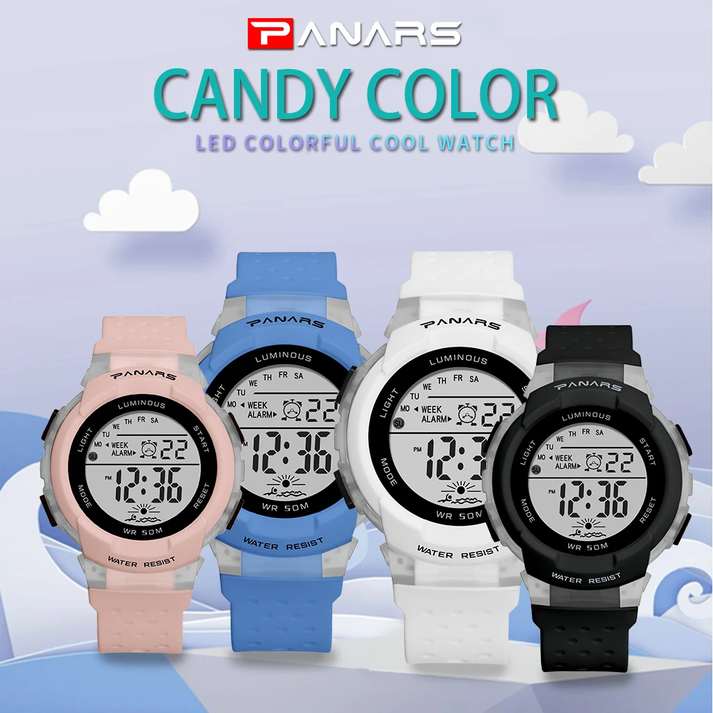 PANARS детские спортивные цифровые часы спортивные водонепроницаемые красочные светодиодный наручные часы многофункциональные дышащие студенческие часы