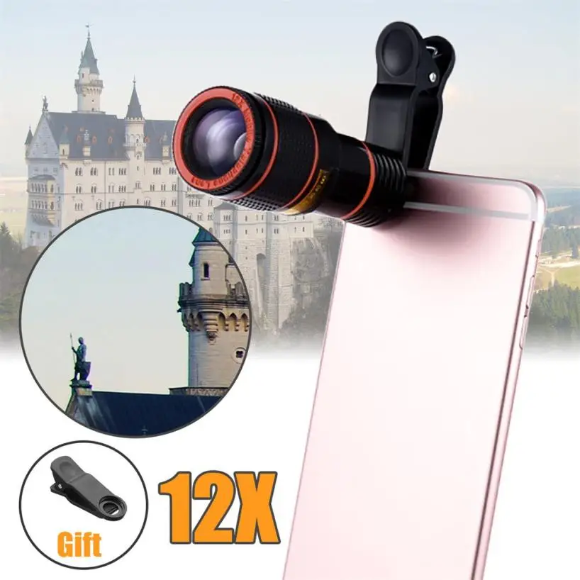 HD 12x объектив телескопа с оптическим зумом и клипсой для iPhone/телефона