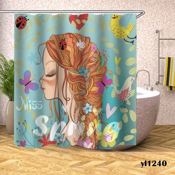 

Portrait Girl Shower Curtains Print Bath Curtains Waterproof Home For Bathroom Bathtub Large Wide Bathing Cover Tenda Da Doccia