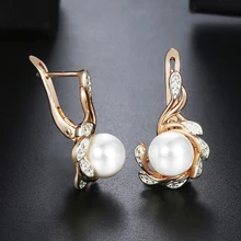 Davieslee серьги-гвоздики из искусственного жемчуга для женщин 585 розовое золото со льдом CZ в форме листа женские серьги ювелирное изделие подарок DGE250