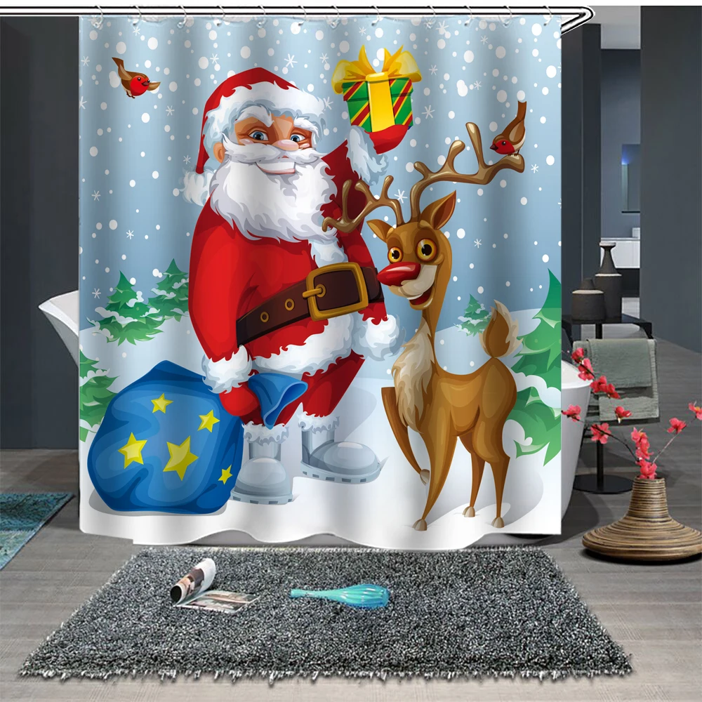 Новая занавеска для душа s Рождественская елка Санта Клаус занавеска для душа занавеска для ванной Водонепроницаемая занавеска для ванной Рождественский домашний декор