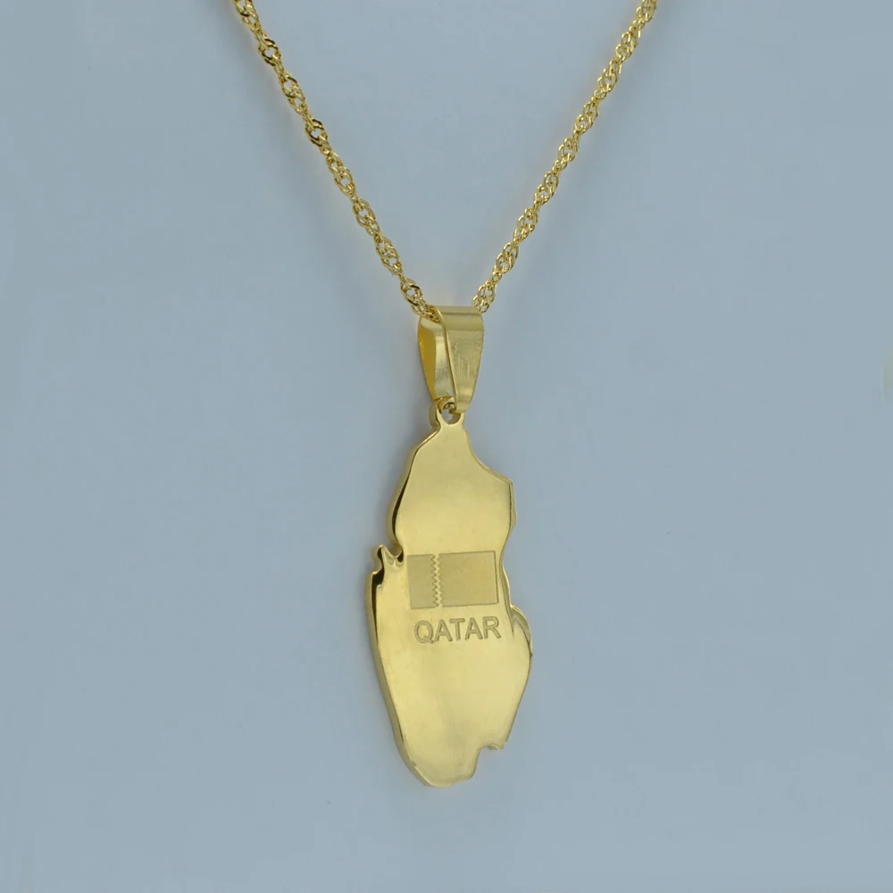 Map Of Qatar Gold Color Pendant Necklaces Arabian Countries Maps