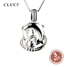 CLUCI 3 шт 925 серебро медальон из жемчуга кулон для ожерелья Женские Ювелирные украшения милый Дельфин Серебро 925 Кулон Медальон