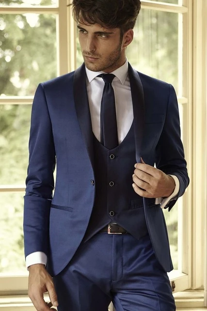 Traje azul oscuro para hombres jóvenes, ropa de trabajo, trajes formales de estilo inglés, traje de lujo de ceremonia traje de dos piezas - AliExpress