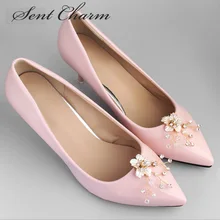 Новое поступление; Свадебная обувь; украшенная стразами обувь для невесты; Элегантные Простые цветы с пряжкой