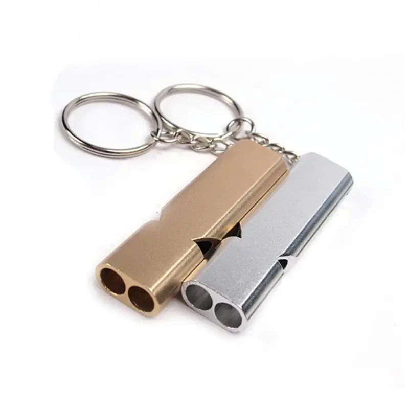 

1Pcs Double Hole High Frequency Outdoor Survival Whistle Loudly Sound Urgent Emergency Aluminum Keychain Whistle