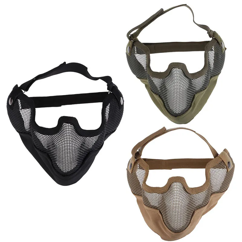 

Security Protection Face Protect Mask Tactical Airsoft Paintball Steel Mesh Half Face Protect Mask with Ear Cover Balaclava FC