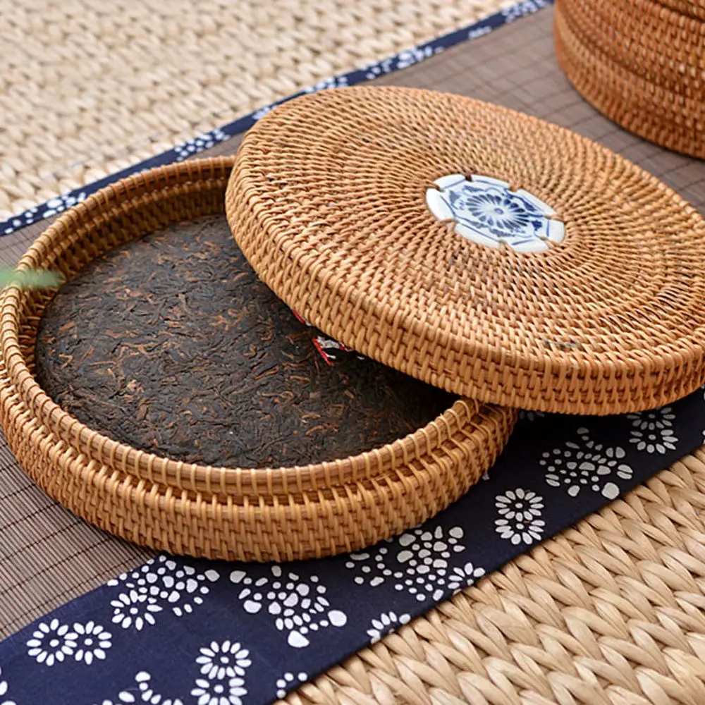  Handmade Rattan Woven Pu-erh Tea Cake Storage Box Canister Kitchen Container Small - 32798926447