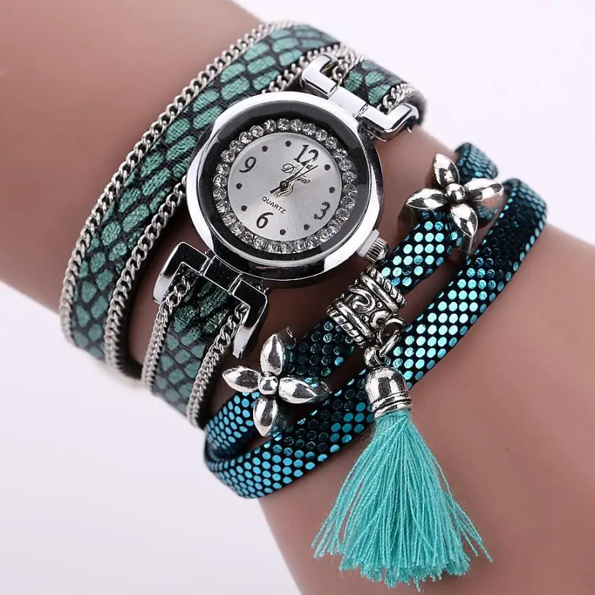 Модные женские искусственная кожа стразы Аналоговые кварцевые наручные часы Роскошные элегантные женские часы-браслет relojes mujer