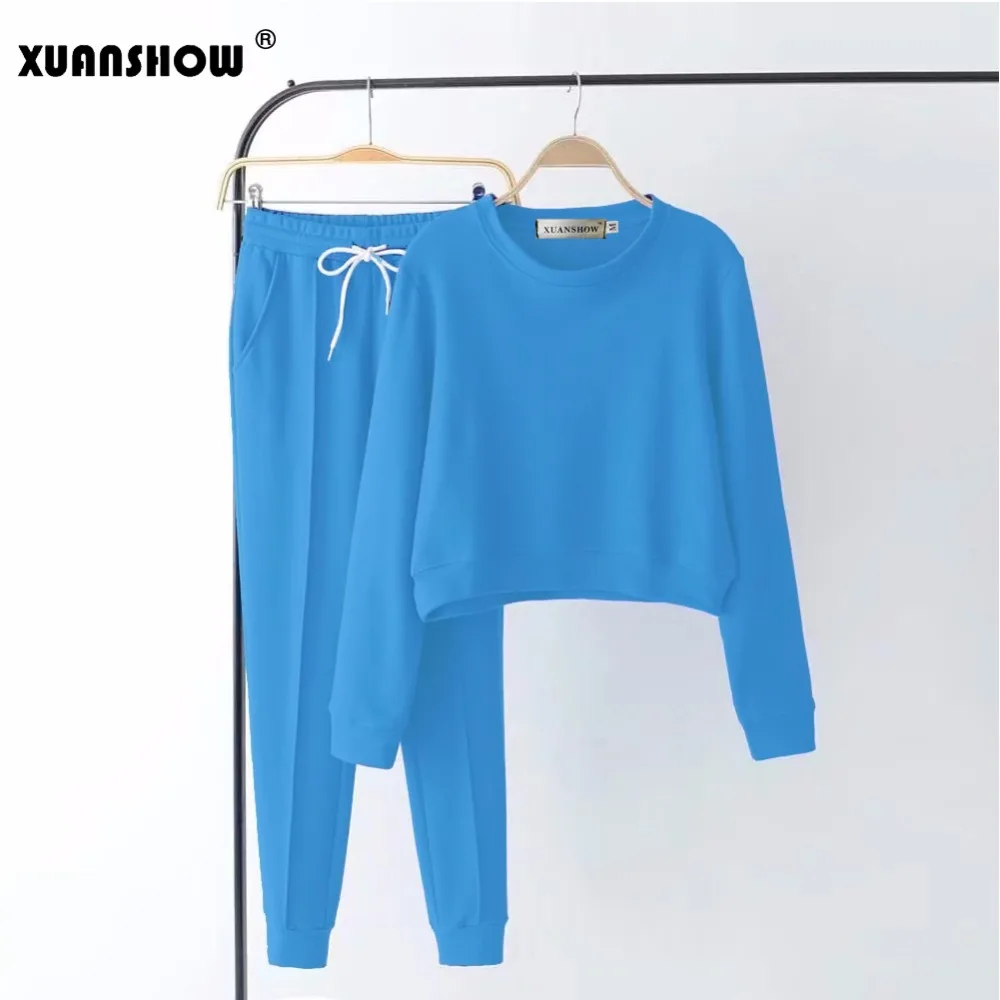 XUANSHOW 2018 Fashion Tracksuit Women Autumn Winter Vintage Streetwear Two Piece Set Pullover Crop Sweatshirt Long Pants Outfits XUANSHOW 2018 Fashion Tracksuit Women Autumn Winter Vintage Streetwear Two Piece Set Pullover Crop Sweatshirt Long Pants Outfits