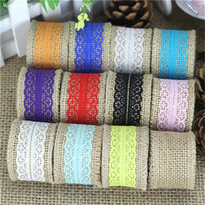 2016 Colorful Natural Burlap Lace Ribbon Rustic Jute Garland Hessian