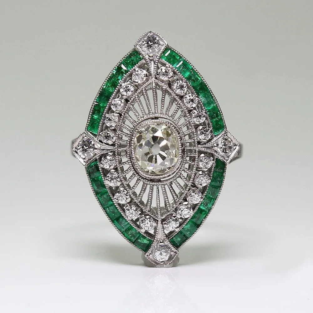 Bamos роскошное женское зеленое геометрическое кольцо, модное кольцо с белым золотом, уникальные винтажные обручальные кольца для женщин