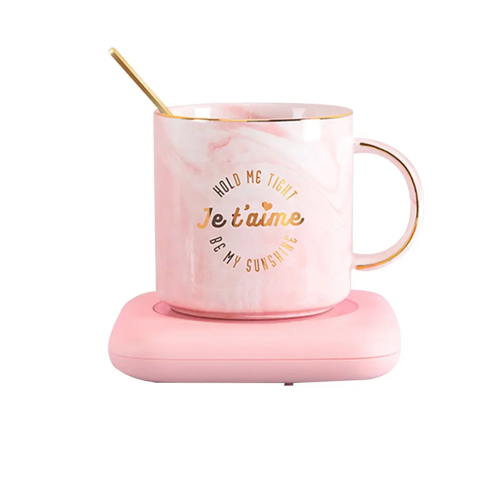 

Constant temperature 55 degree warm cup creative heating ceramic cup with coaster insulation fashion smart mug romantic gift