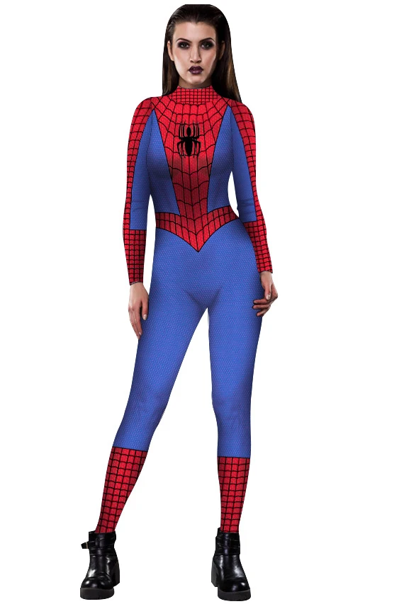 Red Blue spider man One Piece Swimsuit Full Sleeve Jumpsuits Surfing Sport Wetsuit Female