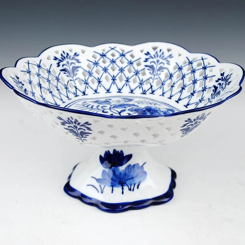 Jingdezhen Ceramics Pierced Chinese Style Classical Compote Fruit Bowl
