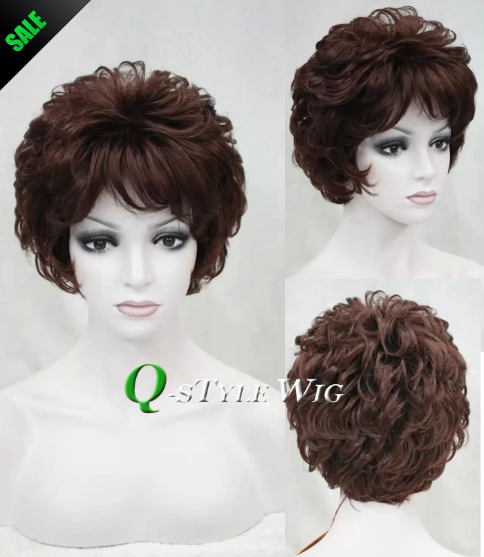 Hot Ladies Style Short Wavy Hair Wig Color 33 Brown Prom Party