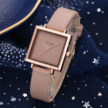 Квадратные женские часы из розового золота, Простые Женские кварцевые наручные часы из искусственной кожи, модные женские наручные часы, подарок XFCS