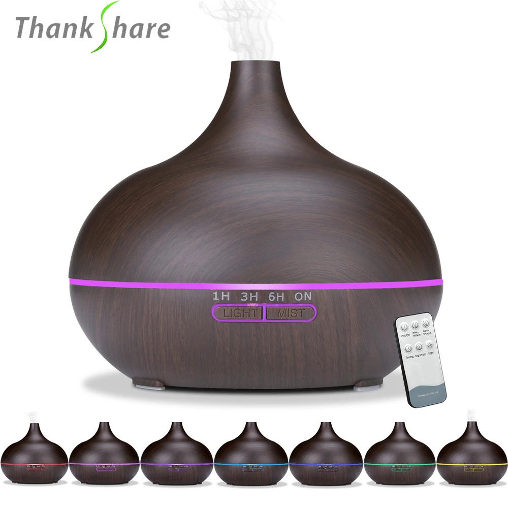 THANKSHARE Air Humidifier Remote Control Ultrasonic Air Diffuser Wood Grain Aromatherapy Essential Oil Aroma Mist Maker For Home
