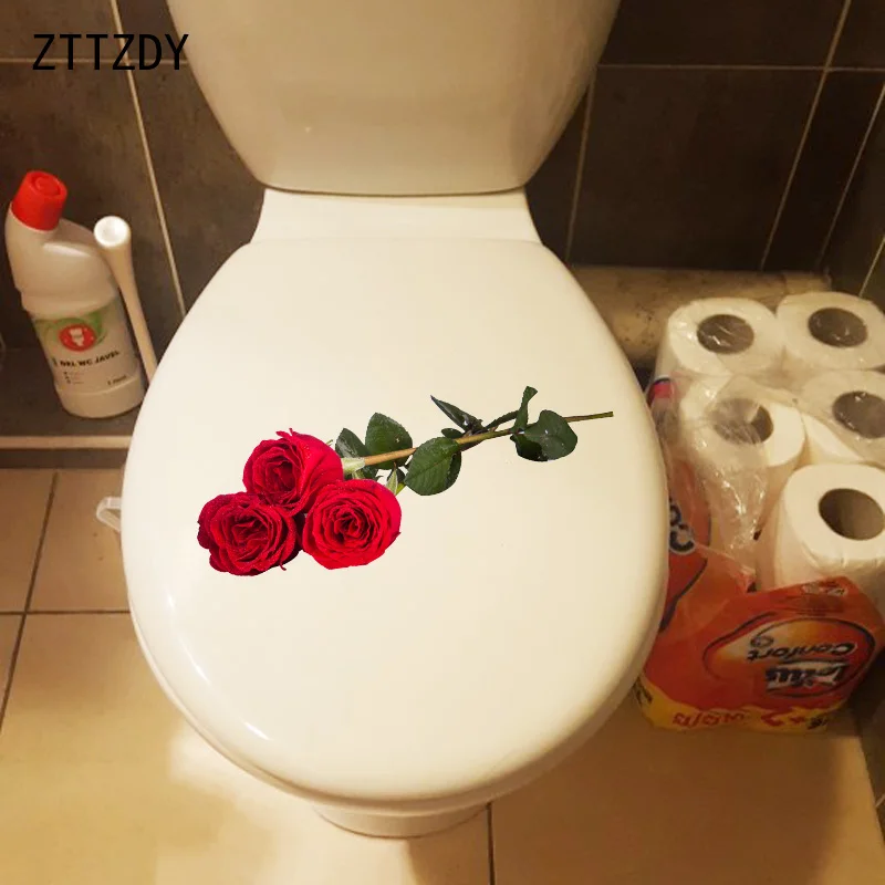 

ZTTZDY 25*8.9CM Red Rose Fashion Bathroom Toilet Sticker Decal Home Wall Decor T2-0385