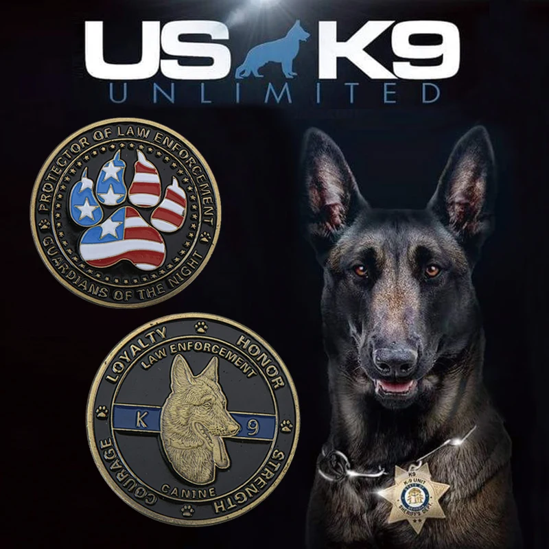 

WR K9 Canine Colored Commemorative Coin with Case US K-9 Unit Police Dog Metal Challenge Coin for Christmas Gifts