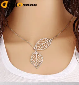 

European and American fashion jewelry simple personality wild temperament new leaf double leaf wild short necklace Women