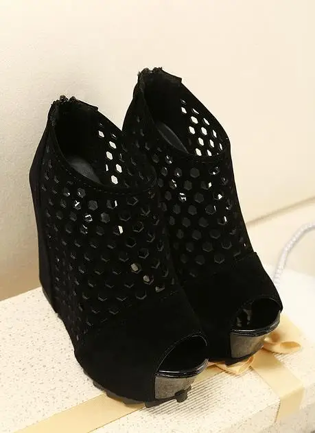 

Summer new slope and hole shoes super high heel fish mouth sandals waterproof platform thick bottom increase hollow women's shoe