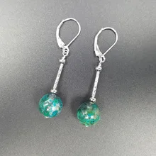 LII Ji бусины из хризоколлы, висячие серьги из стерлингового серебра 925 пробы