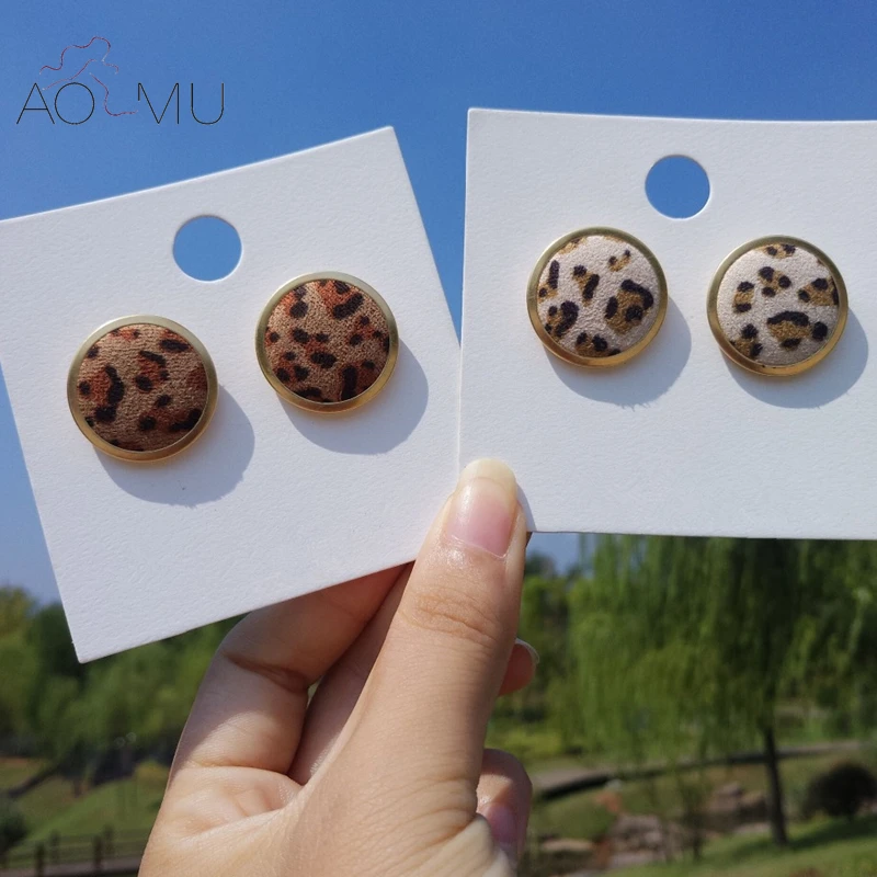 AOMU 2019 новые корейские трендовые леопардовые бархатные круглые серьги гвоздики