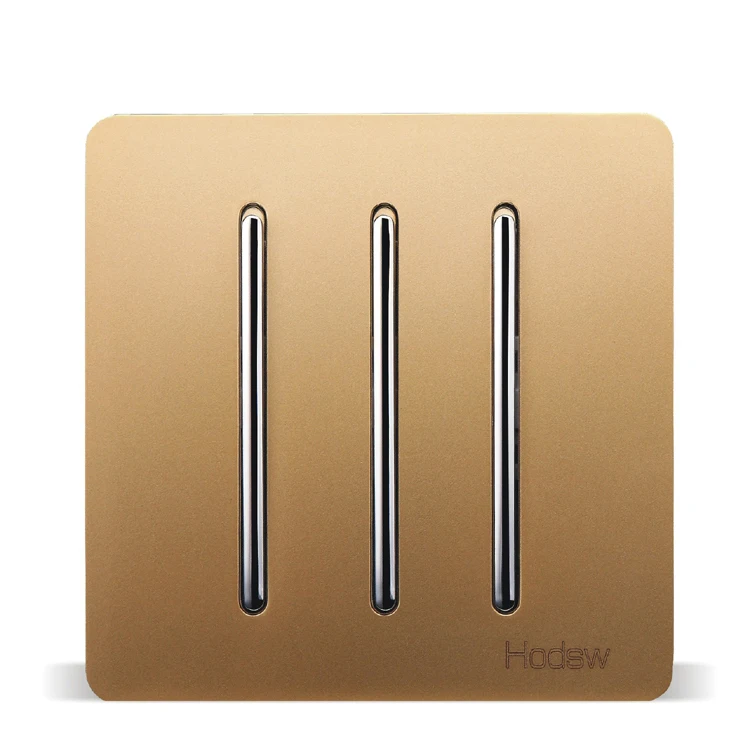 

Home Wall Switch Power Socket Panel, 86 Type Concealed Gold, Three Open Double Control Switch Panel, PC 220V 10A