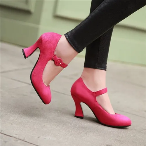 PXELENA/элегантные женские туфли mary jane в стиле ретро на каблуке «рюмочка»; женские туфли из искусственной замши и нубука с ремешками на высоком каблуке; туфли-лодочки размера плюс
