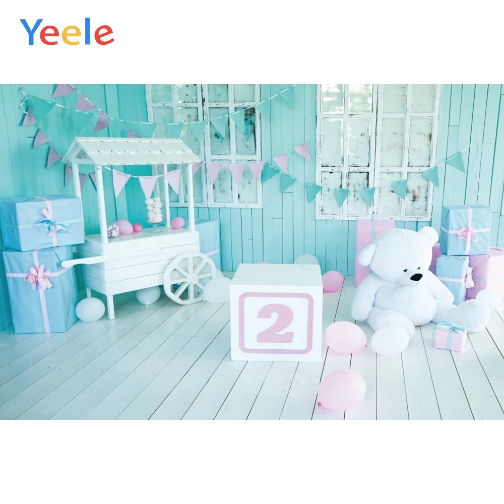 

Yeele Balloons Gift Flowers Baby 2st Birthday Party Photography Backgrounds Customized Photographic Backdrops For Photo Studio