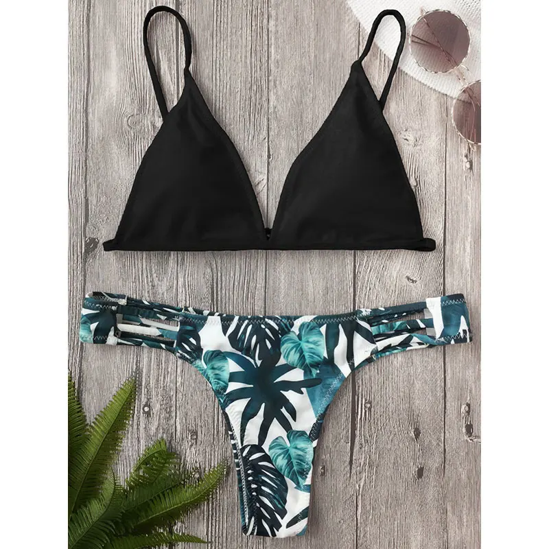 Mandm Sexy Palm Print Bikinis Leaf Swimsuit Women Brazilian Bikini Set