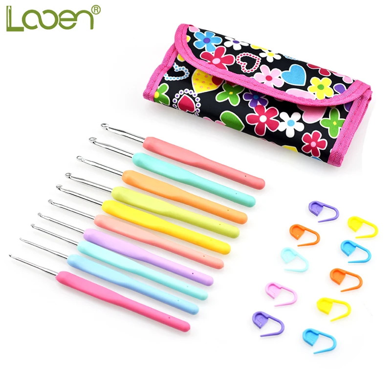 

10Pcs/Set Looen Brand Knitting Needles Silicone Handle Aluminum Crochet Hooks For Knit DIY Crafts Loom Tool 2.0mm-6.0mm With Bag