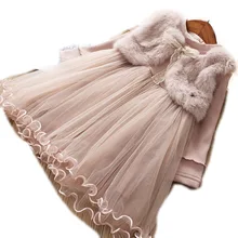 Коллекция года, зимнее платье для девочек меховой жилет для девочек, платье для младенцев платье принцессы с длинными рукавами детская одежда для девочек, AA3314