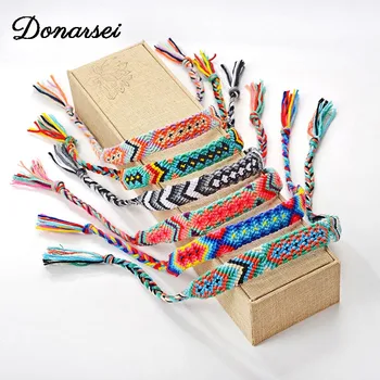 

Donarsei 2019 New Ethnic Colorful Braided Bracelets For women bohemian Handmade Weave String Thread Bracelet Friendship Gift