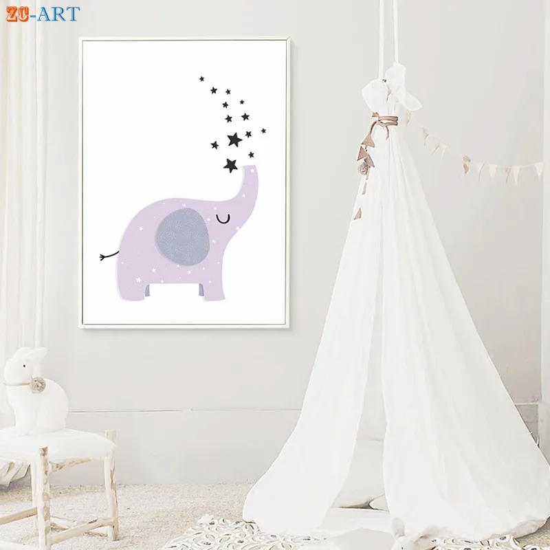 Питомник и принтом слон для фиолетово сиреневое Wall Art с пересекающимися