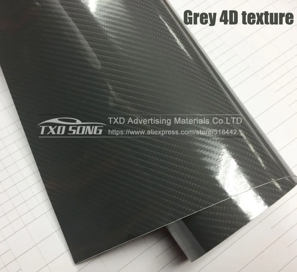 Премиум-качество серебро 5D пленка из углеродного волокна с без пузырьков воздуха Ультра глянцевый черный винил 5D виниловая пленка под карбон 10/20 Вт, 30 Вт/40/50/60x152 см/лот - Название цвета: grey 4d texture